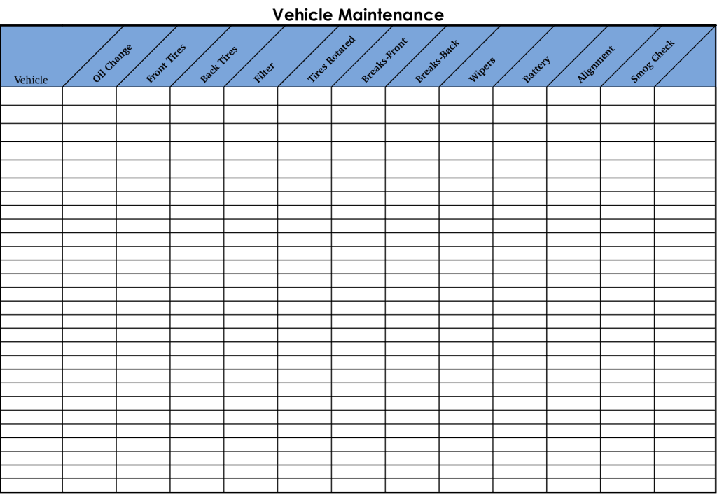 vehicle maintenance excel template